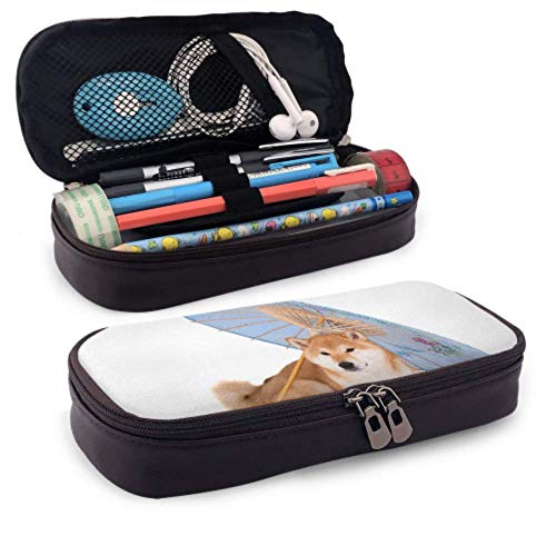 Preisvergleich Produktbild Federmäppchen - Shiba Inu Hund Hochleistungs-Federmäppchen Schreibwaren Organizer Multifunktions-Reise-Make-up-Tasche, Leder-Federtasche Federmäppchen für Mädchen Jungen Erwachsene