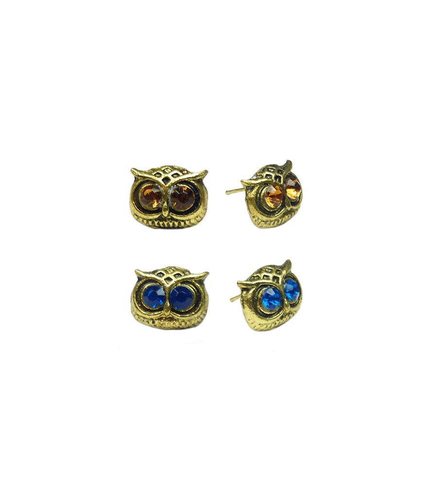 TdZ Crystal Eye Owl Set of 2 Mix & Match Earrings