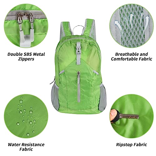 Gukasxi Faltbarer Rucksack Ultra Leicht, Unisex Tagesrucksack Outdoor, Kleiner Wasserdichter Wanderrucksack für Camping Wandern Reisen Sport Klettern Radfahren (grün)