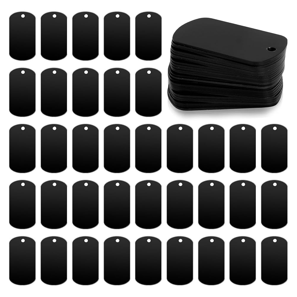 Vjsujehgy 50 Pack Metal Stamping Blanks Black Metal Tags for Stamping, Engraving Blank Tags Engraving Blank Tags Signs Aluminum