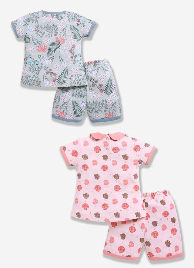 Image of BABY GO Baby Boys & Baby Girls Clothing Set | Summer Co-Ord Set for Baby | Printed 100% Cotton Half Sleeve T-Shirt & Shorts Combo | Soft Cotton Casual Wear Outfit for Infants & Toddlers Pack of 2