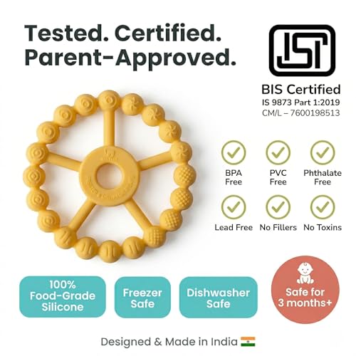 Image of Cubkins Silicone Ring Teether for Babies 3-12 Months | BIS Certified, BPA Free, Food Grade | Teething Ring for Soothing Gums | Zero Plastic | Easy Grip Baby Teething Toy (Lemon)