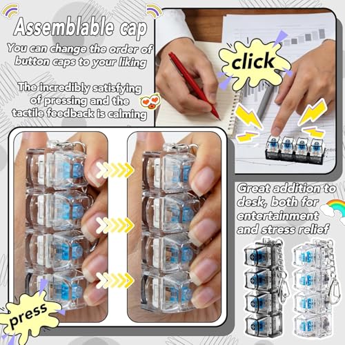 Image of Transparent Mechanical Switch Fidget Keychain for Stress Relief | Clicky Desk Toy for Adults | Portable EDC Keyring Accessory for Office | Travel & Daily Use