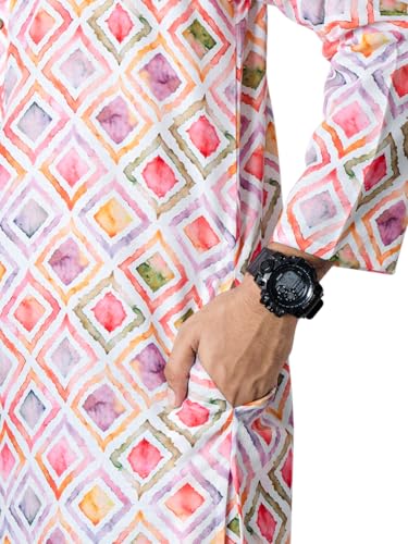 Chandrakala Slim Fit Printed Kurta for Men Cotton Long Sleeve Straight Tunic (MK114-P)4