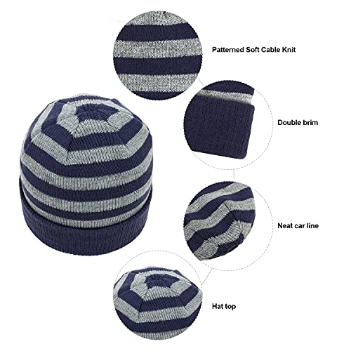 Lapi.zapi Toddler Hat And Gloves Set Girl Boys, Baby Winter Hats And Mittens For Kids Warm Knitted Beanie (18-48 Months, S-Navy/Grey) #TOP2