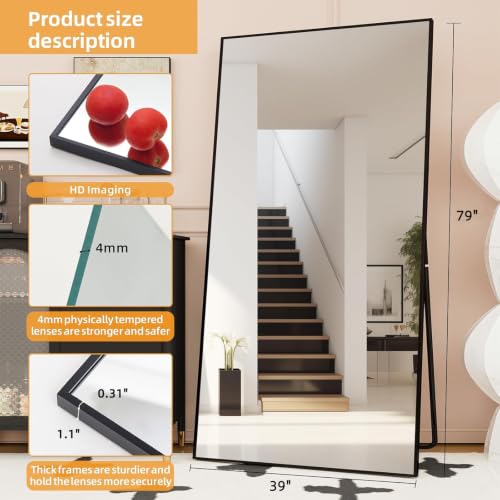 Image of LFT HUIMEI2Y 79 inchx39 inch Full Length Mirror, Black Floor Mirror