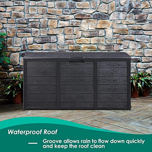 Foto von MAMIZO 290 Liter Gartenbox Aufbewahrungbox Wasserdicht, Auflagenbox Groß, Kissenbox mit Griff und Rädern für Gartengeräte, Outdoor-Kissen, Garten- und Schwimmbadbedarf