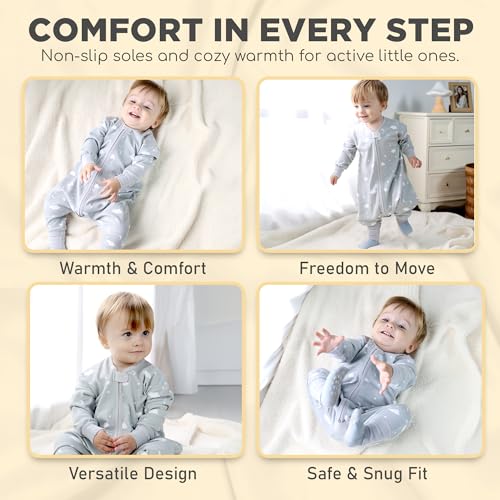 Image of Mama Cheetah Toddler Sleep Sack with Feet, Long Sleeve 0.5 TOG Organic Cotton Baby Sleeping Bag with Legs, Wearable Blanket for Walkers w / 2-Way Zipper, Toddler Blanket for Girls & Boys 3-4T