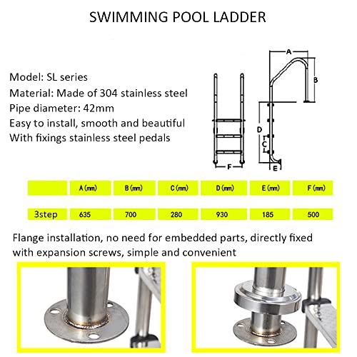 Escalera para piscina 3 peldaños acero inoxidable antideslizante miniatura 3
