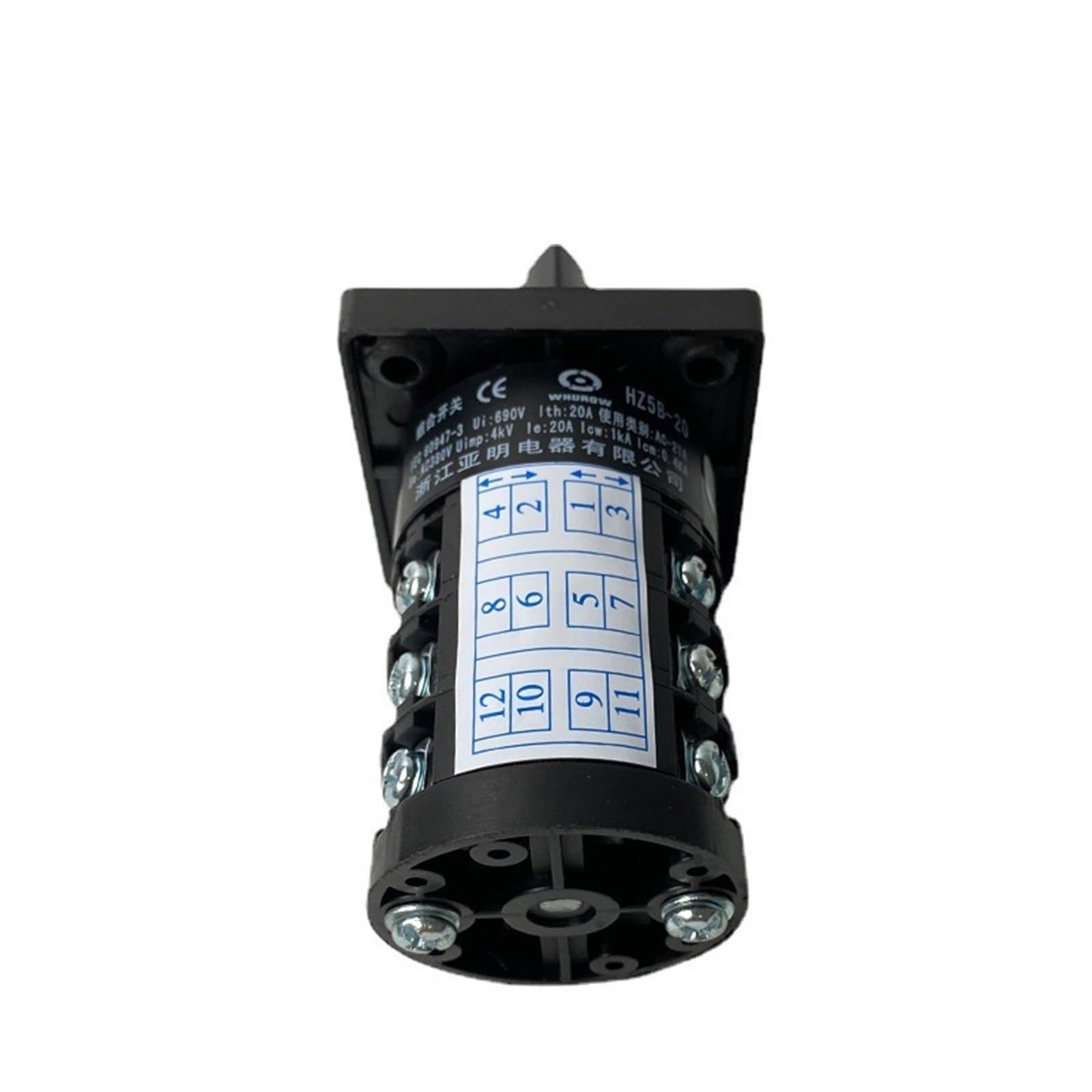 Interruptor de Leva Rotatoria HZ5B-20/3, Interruptor Transferencia Universal, 20 A, 3 Polos, Posiciones, Control, Fuente alimentación Dual