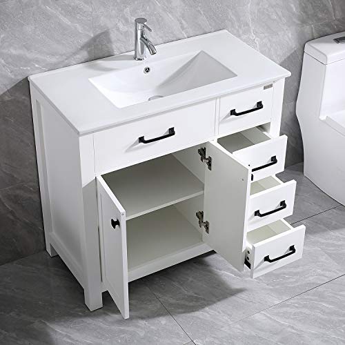 Wonline 36" Bathroom Vanity And Sink Combo Cabinet Undermount Ceramic Vessel Sink Chrome Faucet Drain With Mirror Vanities Set #TOP5