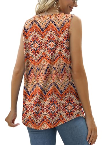 Image of Saloogoe Summer Tank Tops for Women Loose Fit Pleated Square Neck Sleeveless Tops Curved Hem Flowy