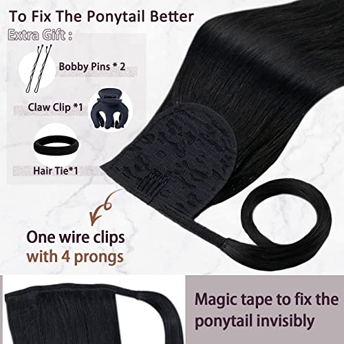 RUNATURE Ponytail Extension Human Hair Black Real Hair Ponytail Extensions Jet Black Real Hair Ponytail Extensions 18 Inch 100 Gram #1 - Image 4