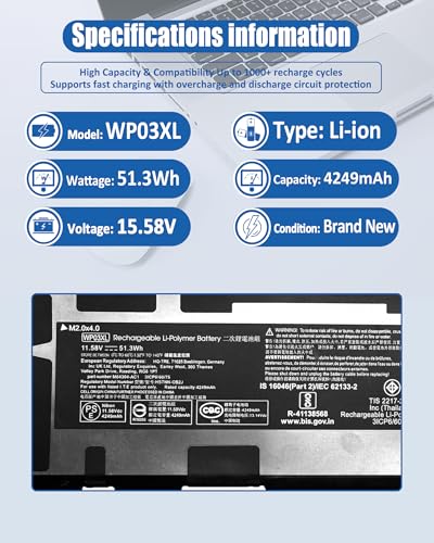 Image of 51.3Wh WP03XL M73466-005 Battery for HP EliteBook 830 835 840 845 860 865 / G9 835 840 845 860 865 G10 / EliteBook x360 1040 G9 G10 Series M73466-005 M64305-421 L78555-005 - 11.58V 4249mAh