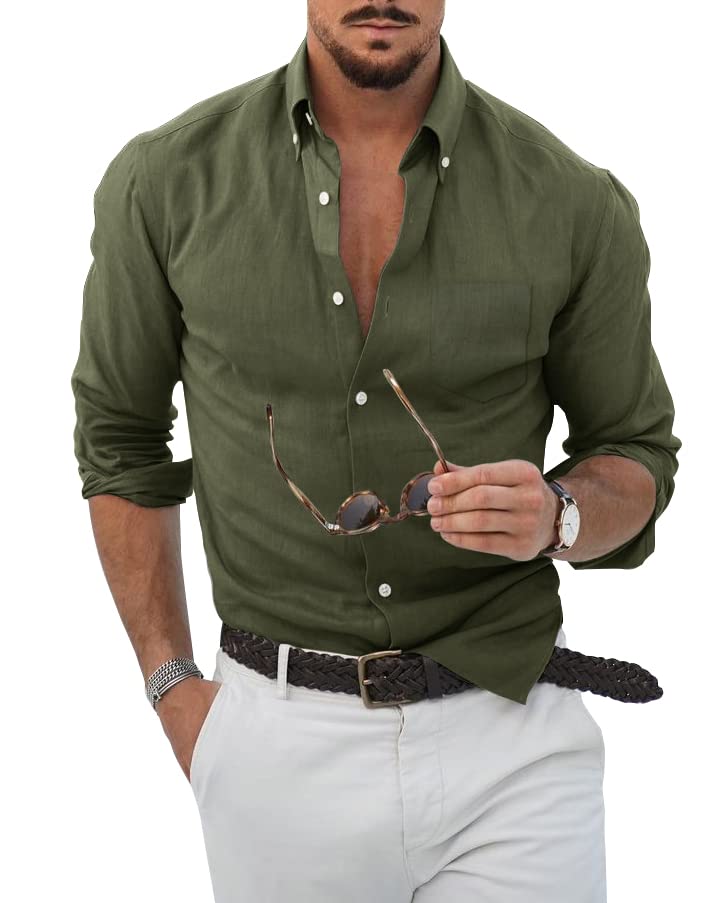 MafulusMen's Button Down Shirt Regular Fit Long Sleeve Casual Work Shirt with Pocket