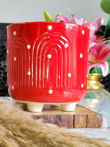 Image of Niyara Ceramic planters pots for Indoor Outdoor Home, Garden Office Decor Balcony Planters Gamla Flower Size Small 6 inches (Abstract Red)