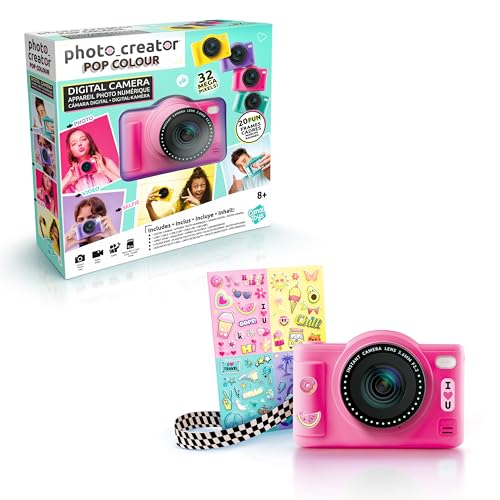 Canal Toys - Cámara Digital Infantil de Doble Lente (Mini cámara compacta Rosa con Modo Selfie para 8 años – 32 megaPixeles, Pantalla LCD, 20 Marcos y 5 filtros, Tarjeta SD de 4 GB incluida