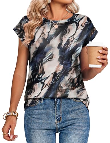 Image of Zeagoo Womens Tops Summer Casual Cap Sleeve Tshirts Shirts Business Dressy Spring Fashion Outfits Trendy Clothes