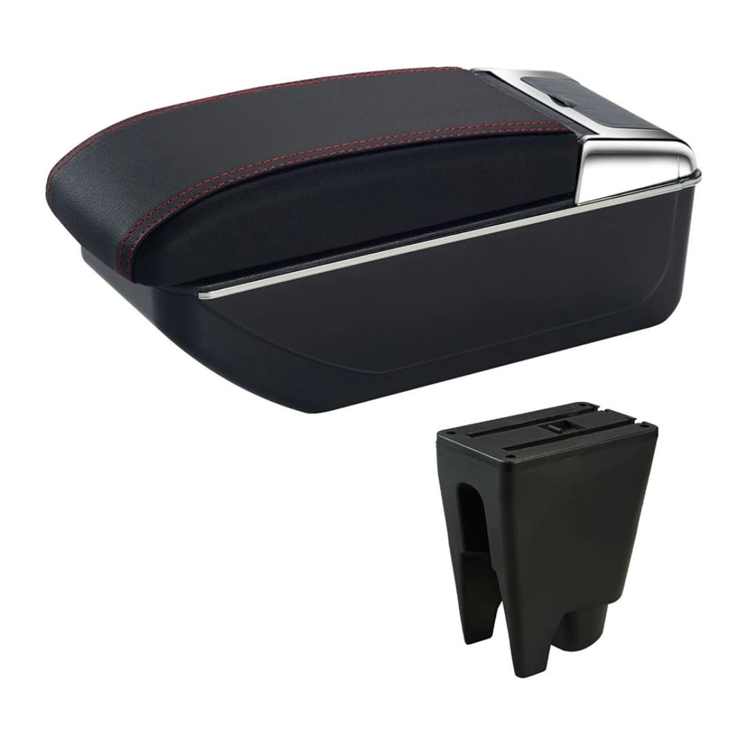 Toiumops Armrest for Citroen C1, Car Armrest Box Center Console Store Box(A1 Red Line No USB)