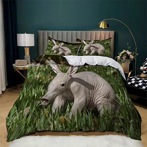 MAQUE Funda Nordica Cama 90 - Oso Hormiguero Blanco Suave Microfibra Juego Funda Nordica 90 - Funda Nordica 135x200 cm con Cremallera y 2 Fundas de Almohada 50x80 cm