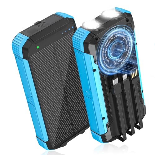 ERRBBIC Solar Charger Power Bank 20000mAh, Portable Wireless Charger, 15W Fast Charging External Battery Pack with Dual Flashlight and USB C Outputs, Outdoor Mobile Power Compatible with Cell Phones