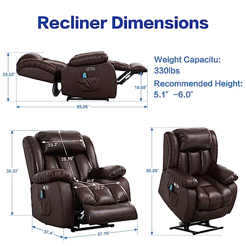 Maevis Large Genuine Leather Lift Recliner Chairs With Dual Okin Motor Lay Flat Sleeping For Elderly,With Heat And Massage,Overstuffed Wide Recliners For Living Room,Usb Ports (Brown) #TOP1