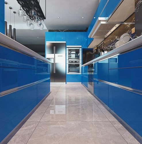 Image of Vinyl Contact Paper Decorative for Cabinets Countertops Kitchen Shelves Liner Self Adhesive Film Peel and Stick Waterproof Removable Wallpaper (Inches 24 x 50, Glossy Blue)