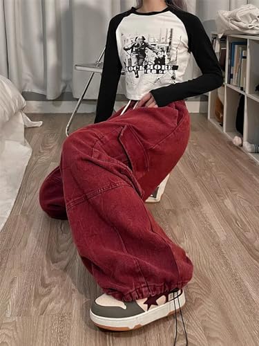 Pooyikoi Women's Baggy Cargo Pants Y2K Pants Gothic Harajuku Baggy Wide Leg Oversized Streetwear Multi Pocket Sweatpants3