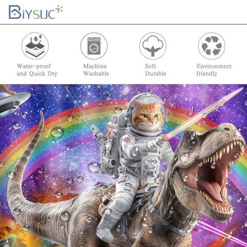 Image of Funny Cat Dinosaur Shower Curtain Fun Cool Hilarious Cats on Fantasy Galaxy Space Universe Anime Kids Bathroom Home Decor Waterproof Polyester Fabric 72Lx72W Inch with Hooks