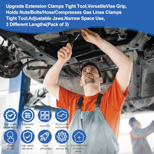 Image of Upgrade Extension Clamps Tight Tool, Versatile Vise Grip, Narrow Space Use | Holds Nuts /Bolts /Hose /Compresses Gas Lines Clamps Tight Tool, Adjustable Jaws, 3 Different Lengths Extension Clamp Tool