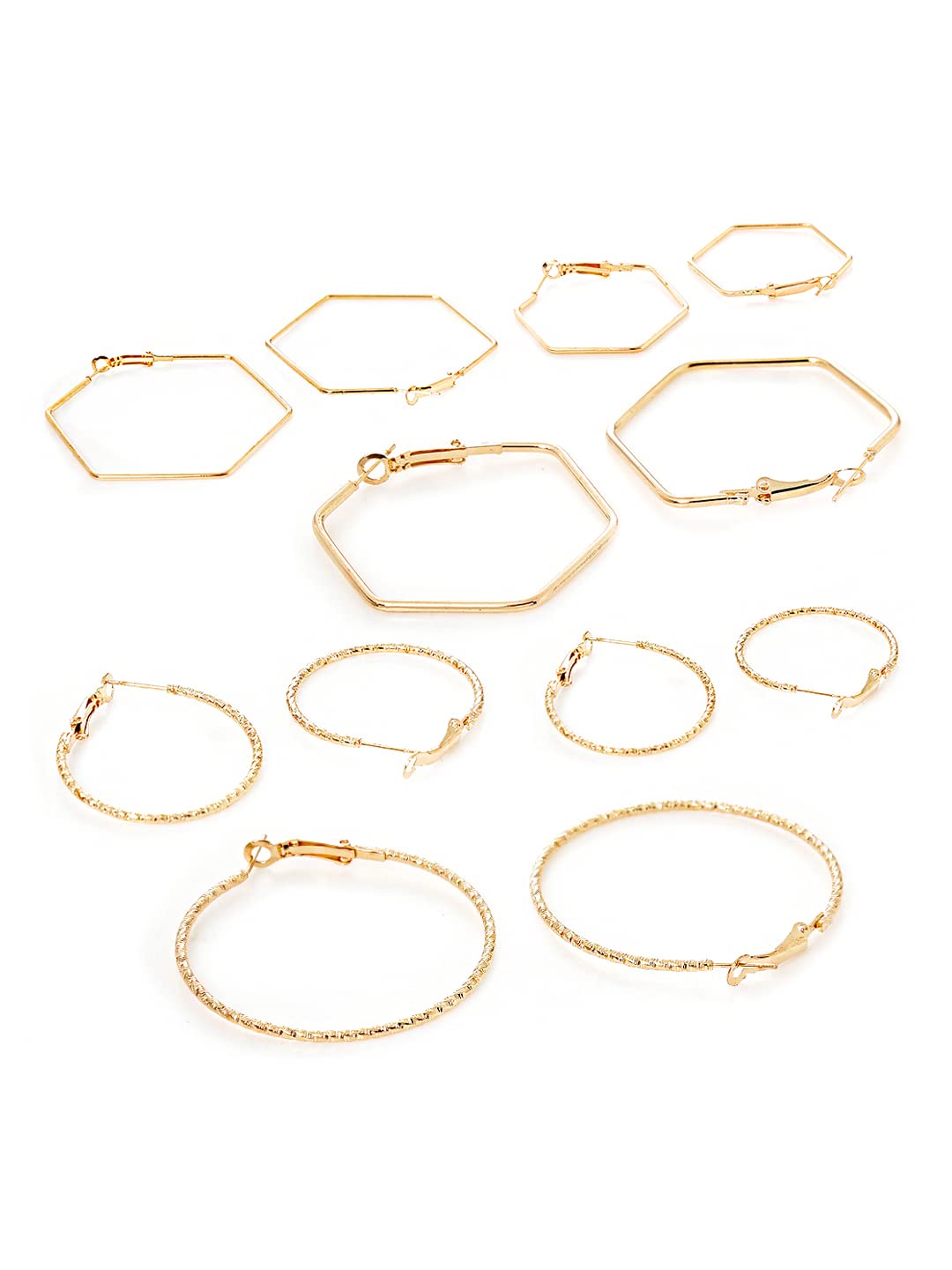 6 Pair Geometric Hoop Earrings Set, Women's Toned Hoops