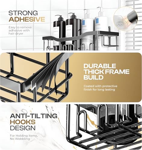 Image of Homeor Self Adhesive Bathroom Shelf I Wall Mounted Bathroom Organizer I Shower Caddy Shelf Organizer Rack I Multifunctional Bathroom Rack for Bathroom, Living Room & Kitchen Accessories, Pack of 2