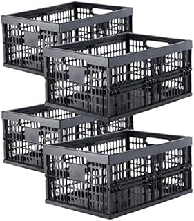 Grizzly 4 x Collapsible Crates - Foldable Storage Boxes - 32 L - Black