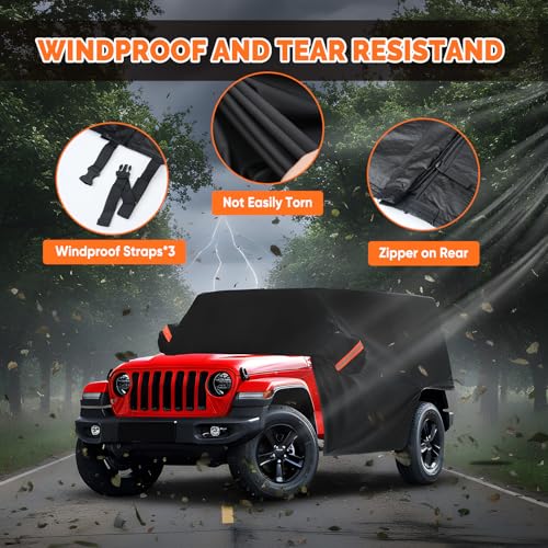 Image of NEVERLAND Cab Cover for 1987-2026 Jeep Wrangler JK JL TJ YJ CJ 2 Door, Waterproof Jeep Wrangler Half Covers 2 Door with Trunk Zipper All Weather Sun Rain Snow UV Protection, Black