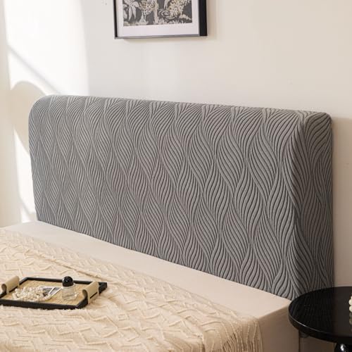 Image of HOMETHREADS Stretchable Lycra /Velvet Headboard Cover | Soft, Dust-Proof & Wrinkle-Resistant Bed Back Protector | Fits Leather, Wooden & Fabric Bedsides |for 5ft to 5.5ft Beds | (Grey, 150x65cm)
