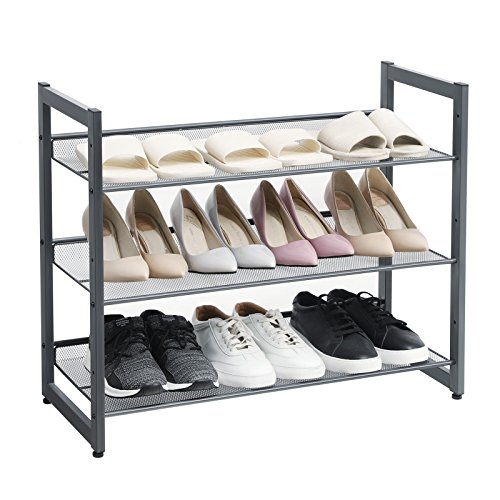 SONGMICS 3 Ebenen Metall-Schuhregal, Meshregal, verstellbare Ablage flach oder abgewinkelt Regalböden, stapelbares Lagerregal für Flur, 74 x 62,8 x 30,7 cm (B x H x T) dunkelgrau, LMR03GB – Bild 5