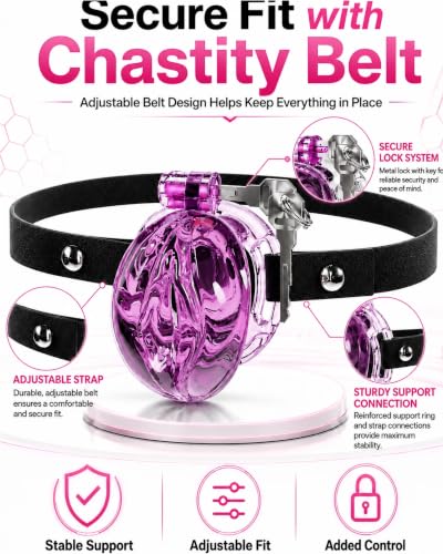 Image of Flat Chastity Cage Sissy Silicone Soft Realistic Vagina (Seethrough Purple) | DINGYAN Vulva Soft TPE Material Micro Chastity Device Breathable Penis Cock Cage Invisible Anti Erection BDSM Slave Training