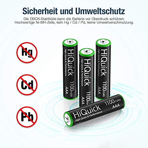 HiQuick Micro AAA Akku, NI-MH 1100mAh wiederaufladbar Batterien, geringe Selbstentladung 1,2V Akku, 16 x Micro AAA mit… – Bild 6