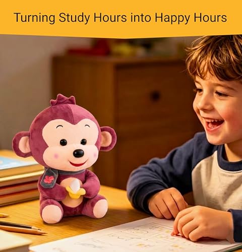 Image of Tickles Cute Smiling Muffler Monkey with Banana Soft Stuffed Plush Animal Toy for Kids Boys & Girls Birthday Gift (Size: 25 cm Color: Red)