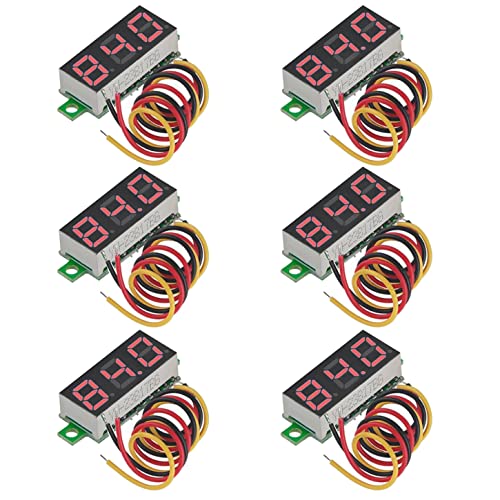 GTIWUNG 6 Pièces Mini Voltmètre, Numérique DC Voltmètre 0.28 Pouce, Panneau 0-100V DC 3 Fils Testeur de Tension LED Affichage, Mini Testeur de Jauge, Rouge