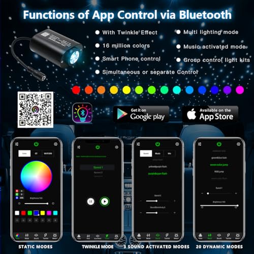 Image of AKEPO Mini Size 6W Twinkle Fiber Optic Light Engine Only, RGBW Bluetooth APP Control + Music Sync + 28-Key Remote Control for Car Home Star Headliner