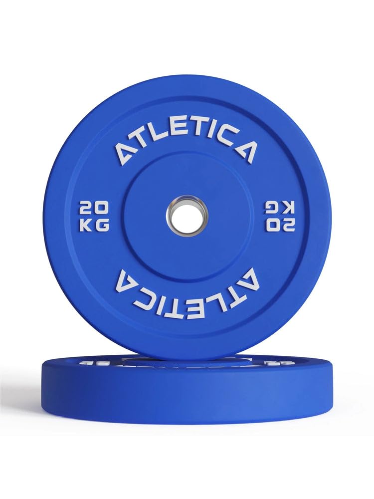 ATLETICA Color Bumper Plates | Par | Recubrimiento de goma sólida de color y ruido y amortiguador | Robusto y duradero | Anillo de acero inoxidable de 50 mm de diámetro