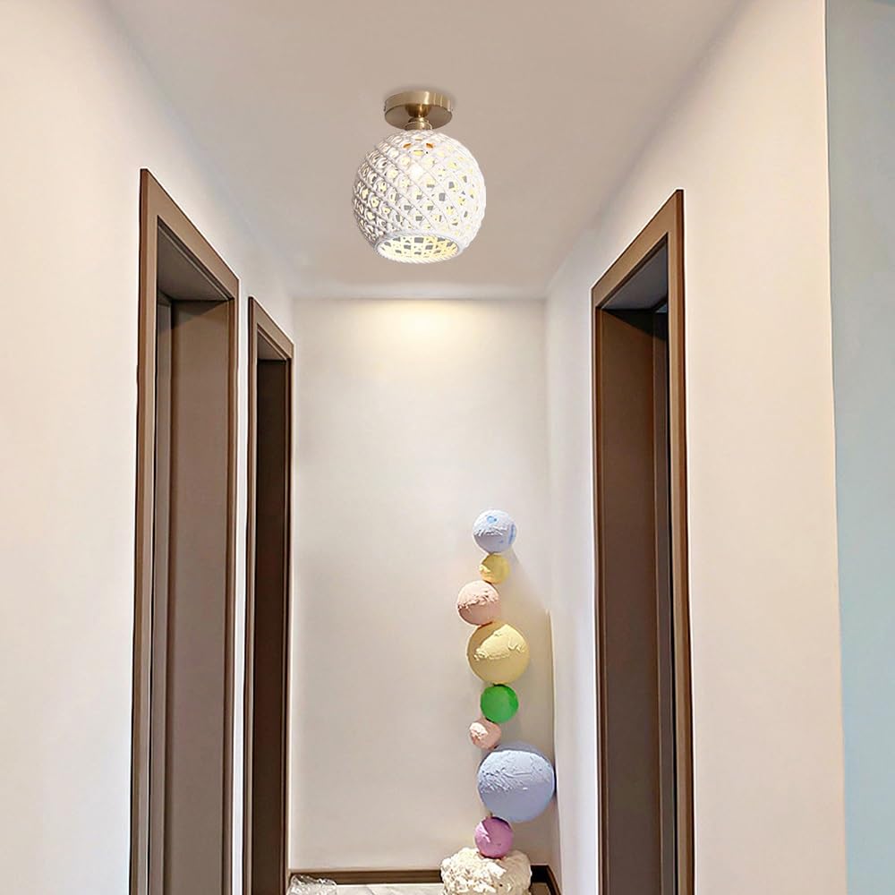 Jadssox Ceramiczna Lampa Sufitowa Jasnozłota, Częściowo Podtynkowa Plafon, Nowoczesna Oprawa Oświetleniowa Do Przedpokoju, Lampa Blisko Sufitu Z Mlecznym Ceramicznym Kloszem Do Pralni(20 * 23cm)