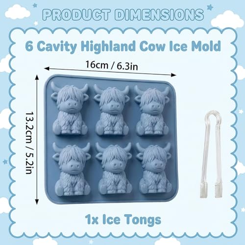 Molde de cubitos de hielo vaca Highland azul silicona miniatura 2