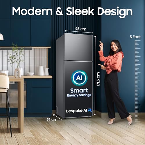 Image of Samsung 330 L, 3 Star, Convertible 5-in-1, Digital Inverter, Frost Free Double Door, WiFi Bespoke AI Refrigerator (RT34HG5A23BXHL, Luxe Black, 2026 Model)