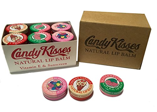 Candy Kisses All Natural Lip Balm - 24 Pieces Assorted Flavors: Watermelon/Cherry Vanilla/Bubblegum