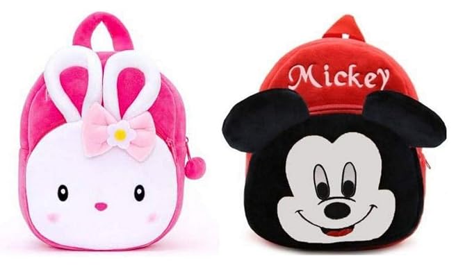 MS Mark Combo Pack Of Cartoon Printed Soft Plush Velvet Fabric School Bag for Boys and Girls (Pack Of 2)