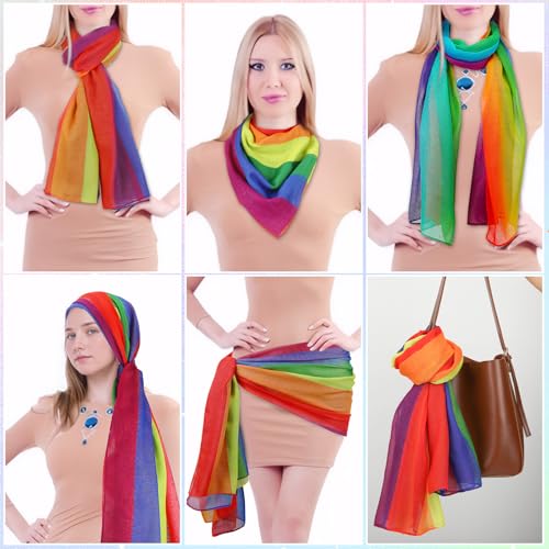 4 Pcs Rainbow Pride Voile Shawl for Women 2 Styles Lightweight Soft Scarf LGBT Stripes for Party Outfit Accessories4