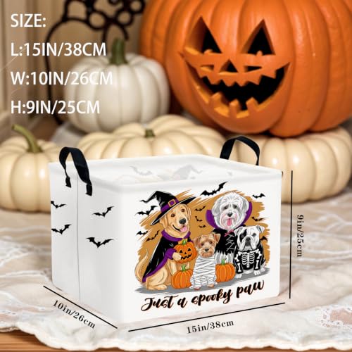 Image of Halloween Basket Gift Cute Pumpkin Parties Decor Kid Trick or Treat Basket for Boys and Girls Rectangular Storage Bin Box (Dog Bat)