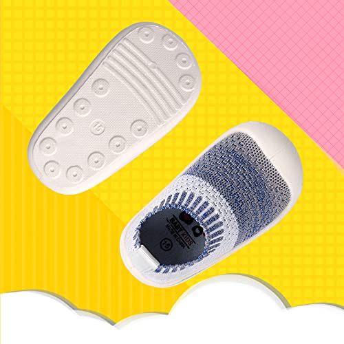 Baby First-Walking Shoes 1-4 Years Kid Shoes Trainers Toddler Infant Boys Girls Soft Sole Non Slip Cotton Mesh Breathable Lightweight Slip-on Sneakers Outdoor(Blue-White,5 Toddler) T16